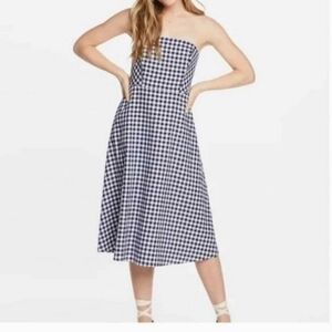 Draper James Navy Blue Checkered White Midi Love Circle Dress 12 NWT